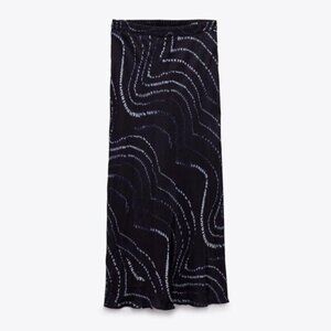 Zara Navy and White Shibori Tie Dye Printed Midi Skirt
